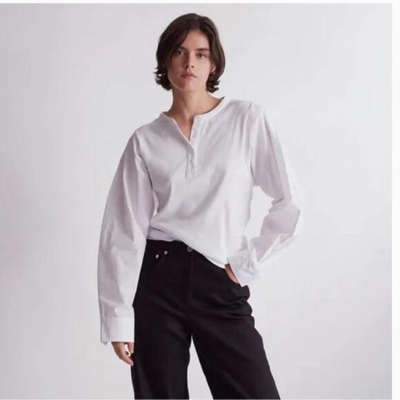 Thakoon Tops - Thakoon Mixed Media Balloon Sleeve Henley Shirt Black Small NWT